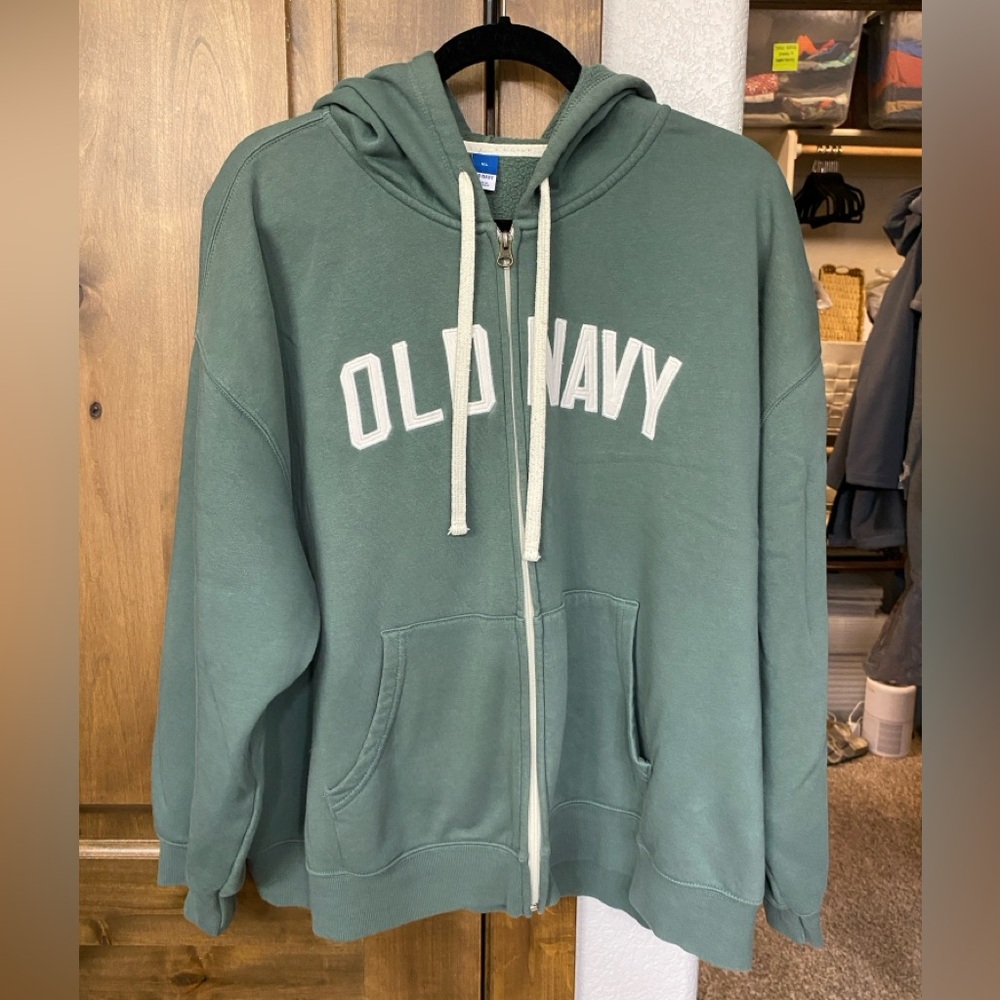 Old Navy Green Zip Logo Hoodie